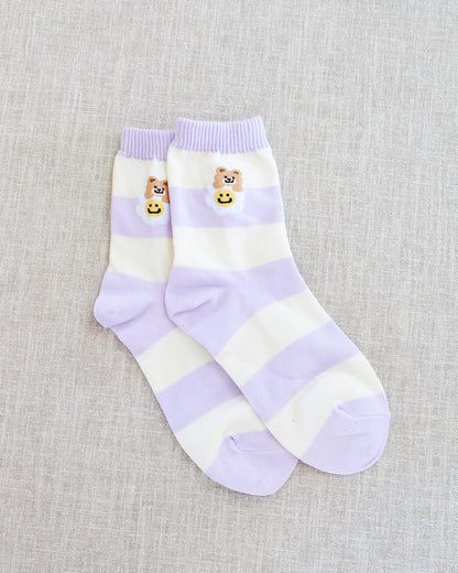 STRIPPED LILAS BEAR SOCKS