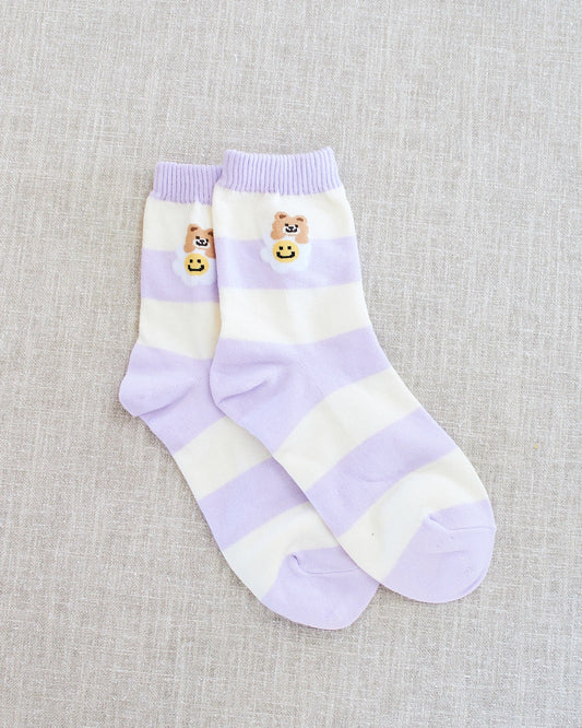 STRIPPED LILAS BEAR SOCKS