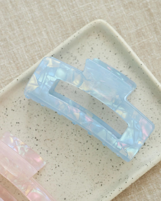 blue rectangular glossy hair clip 