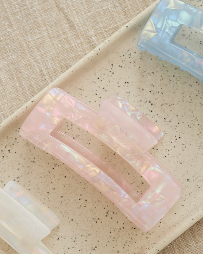 pink rectangular glossy hair clip 