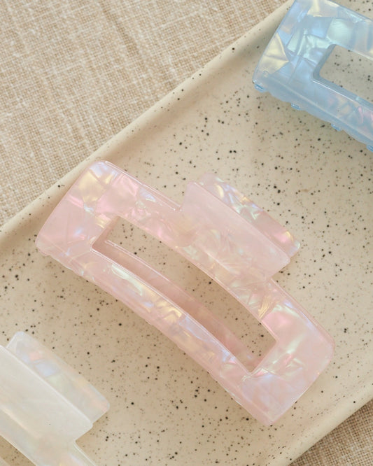 pink rectangular glossy hair clip 