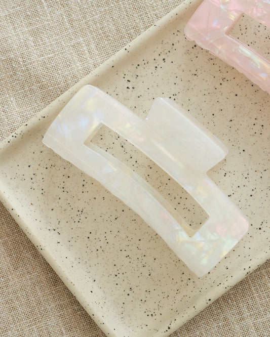 white rectangular glossy hair clip 