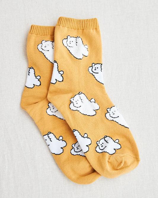 white yellow dog socks